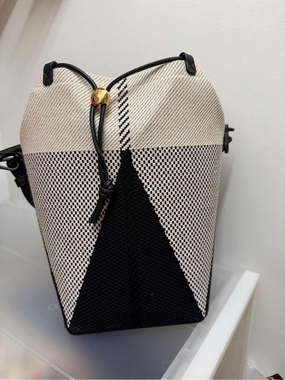 Loewe Black & Cream Geometric Bucket Shoulder Bag